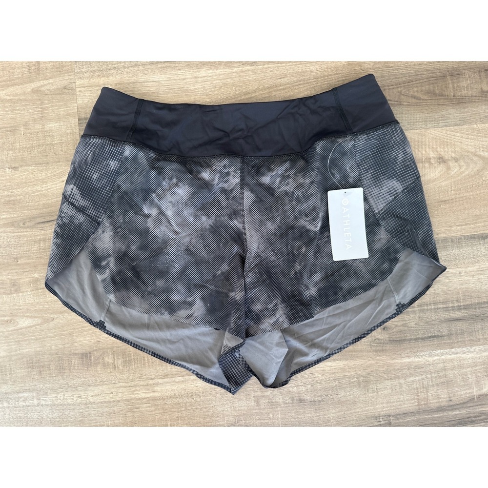 NEW Athleta Run With It Printed 3.5" Short Womens 1X Black Grey Abstract NEW